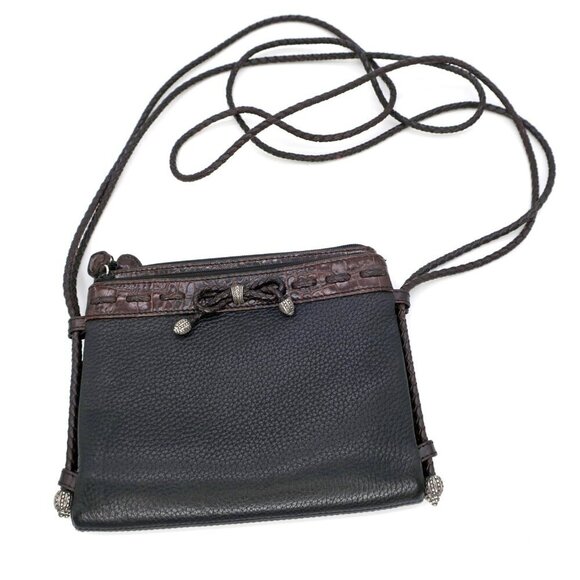 Brighton Vintage Purse Black Pebbled Leather Small Crossbody Organizer Bag - Picture 1 of 5